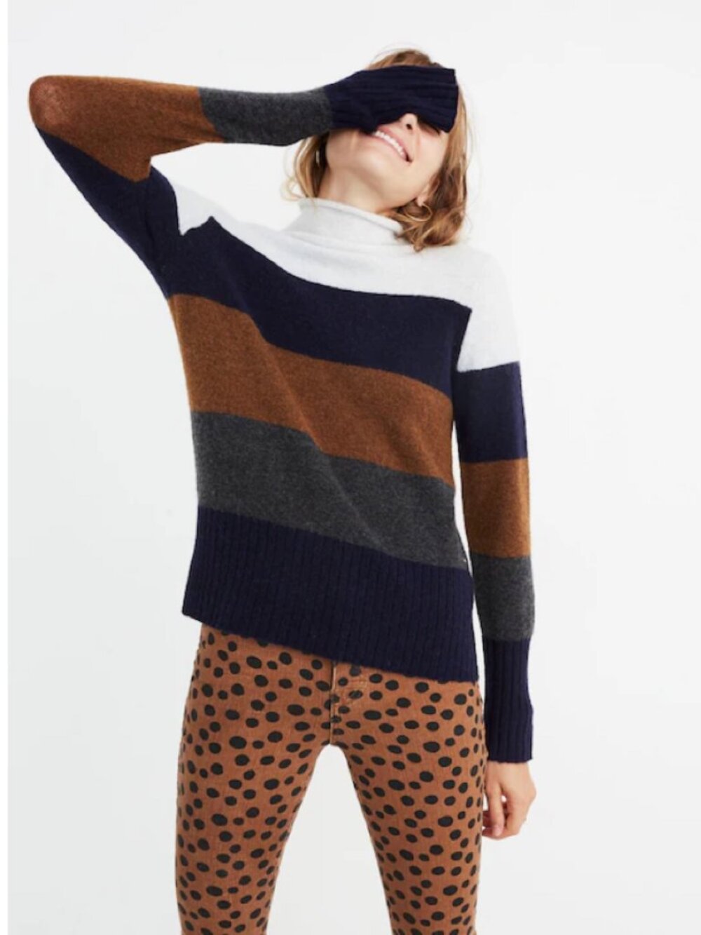 Madewell Inland Striped Turtleneck Sweater Coziest Yarn – Heather Platinum – XS